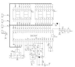 Schemat ideowy woltomierza - ICL7107